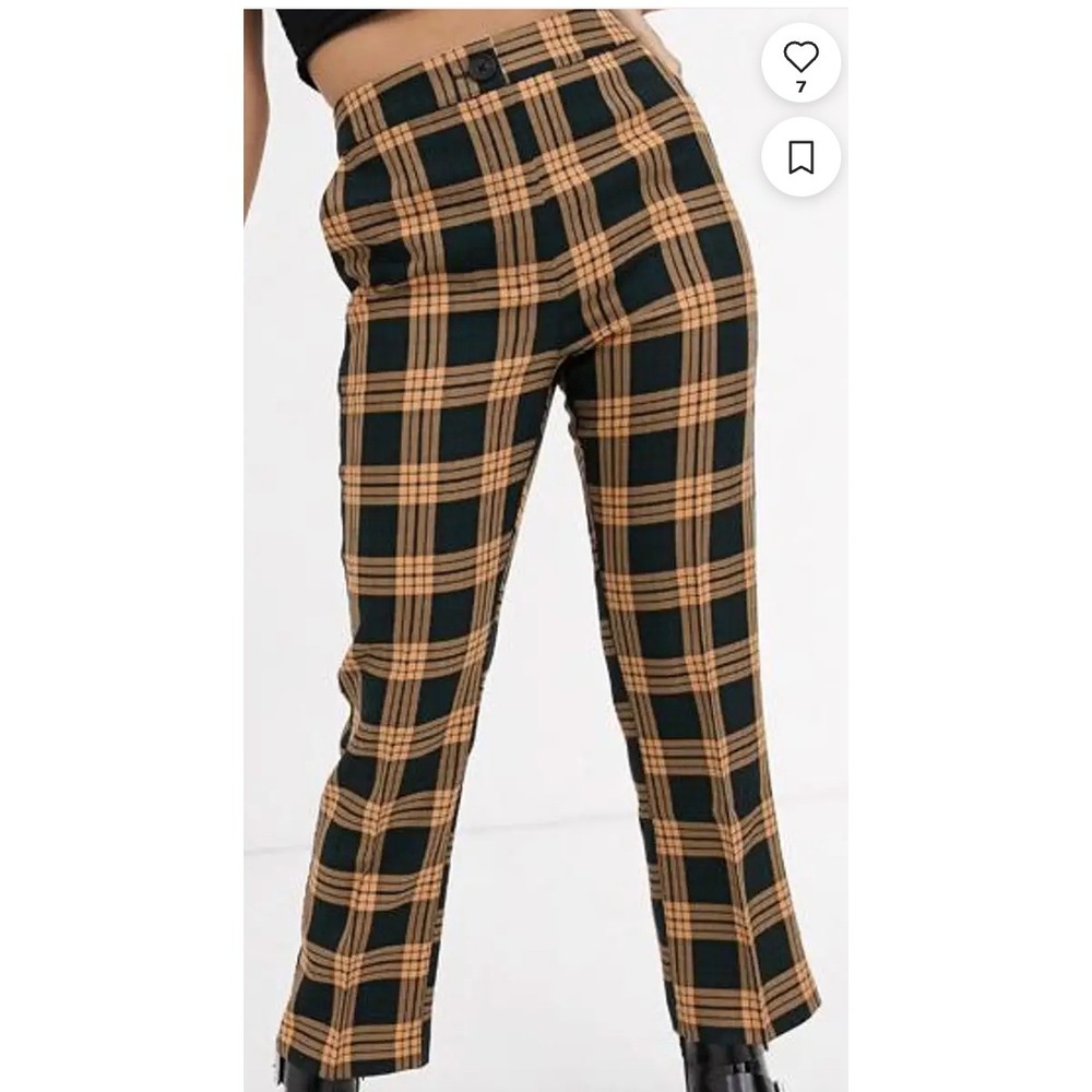 Collusion Pants Womens 2 Petite Orange Black Check Plaid‎ Punk Grunge Y2K